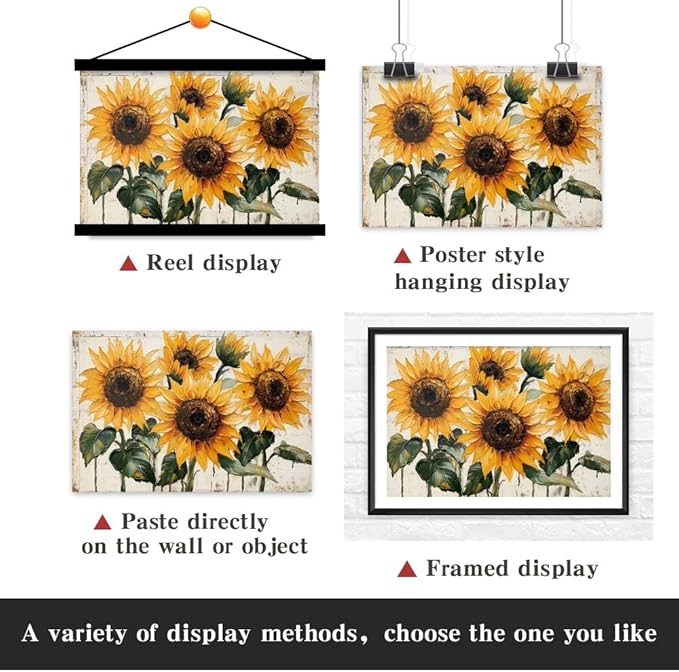 Yesad Sunflower Décor Vintage Flower Pictures Canvas Wall Art, Farmhouse Wall Art Rustic Wall Décor for Living Room Bedroom Kitchen Floral Print Poster (Unframed,18”x12”,Sunflower1)