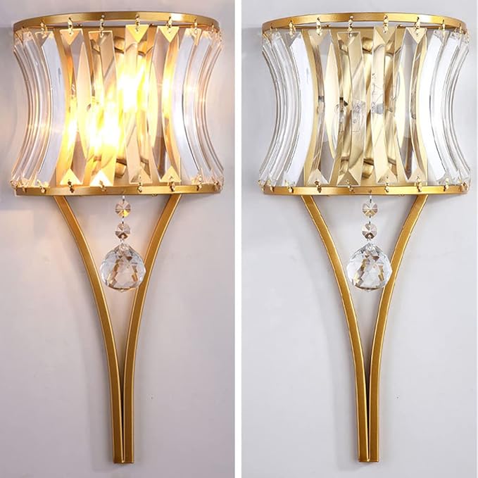 Modern Crystal Wall Light Gold Crystal Wall Sconces Light Mid-Century Vanity Light Indoor Elegant Glass Wall Lighting Fixtures for Bedroom Living Room Hallway Entryway