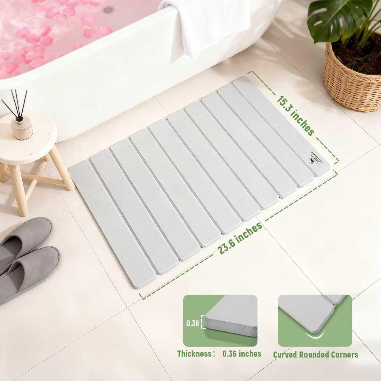 BeeChip Stone Bath Mat for Water Absorption, Foldable Diatomite Stone Mat, Non-Slip & Quick-Drying White Square Bath Mat with Modern Minimalist Style, Easy to Clean, for Bathroom/Kitchen/Hallway