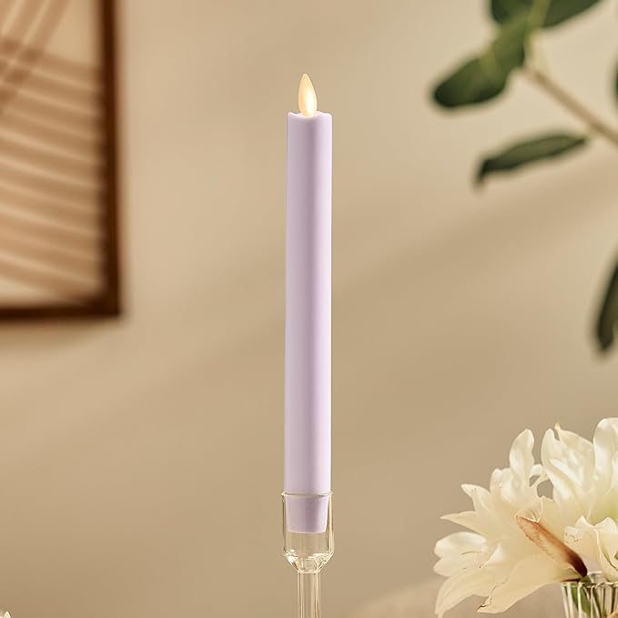 Luminara Flameless Candle Taper (1" x 9.5") Melted Top Real Wax Unscented Remote Ready Timer (Gentle Lavender)