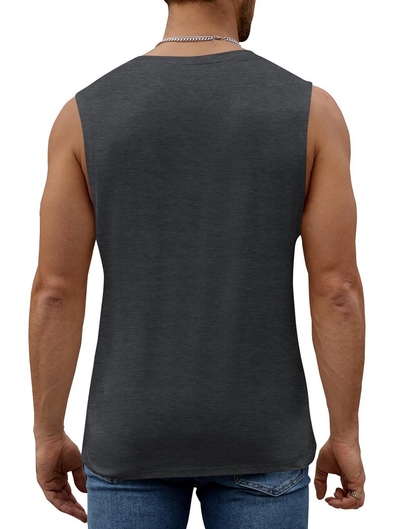 iudam Mens Workout Sleeveless Shirts Cotton Casual Tank Tops Muscle Gym Cut Off T-Shirts (Dark Grey,XL)