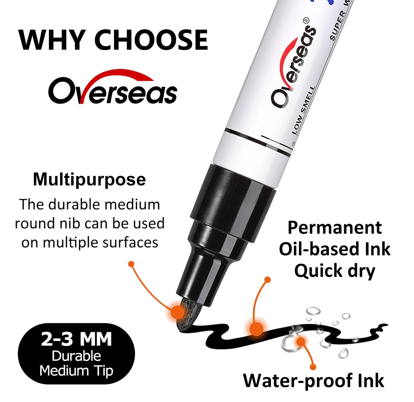 Overseas Yellow Paint Pens Permanent Markers 24 Pcs, Oil Based Paint Markers Set, Quick Drying, Waterproof, Medium Tip Marker Pens for Metal, Rock, Wood, Plastic, Canvas, Glass, Stone, Rubber, Paper