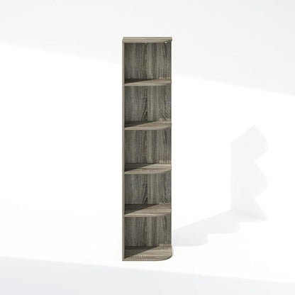 Furinno Reed Corner Shelf, 5-Tier Corner Bookshelf, Book Shelf, Corner Shelves, Storage Rack, for Organization and Storage, Home Office, Living Room, French Oak