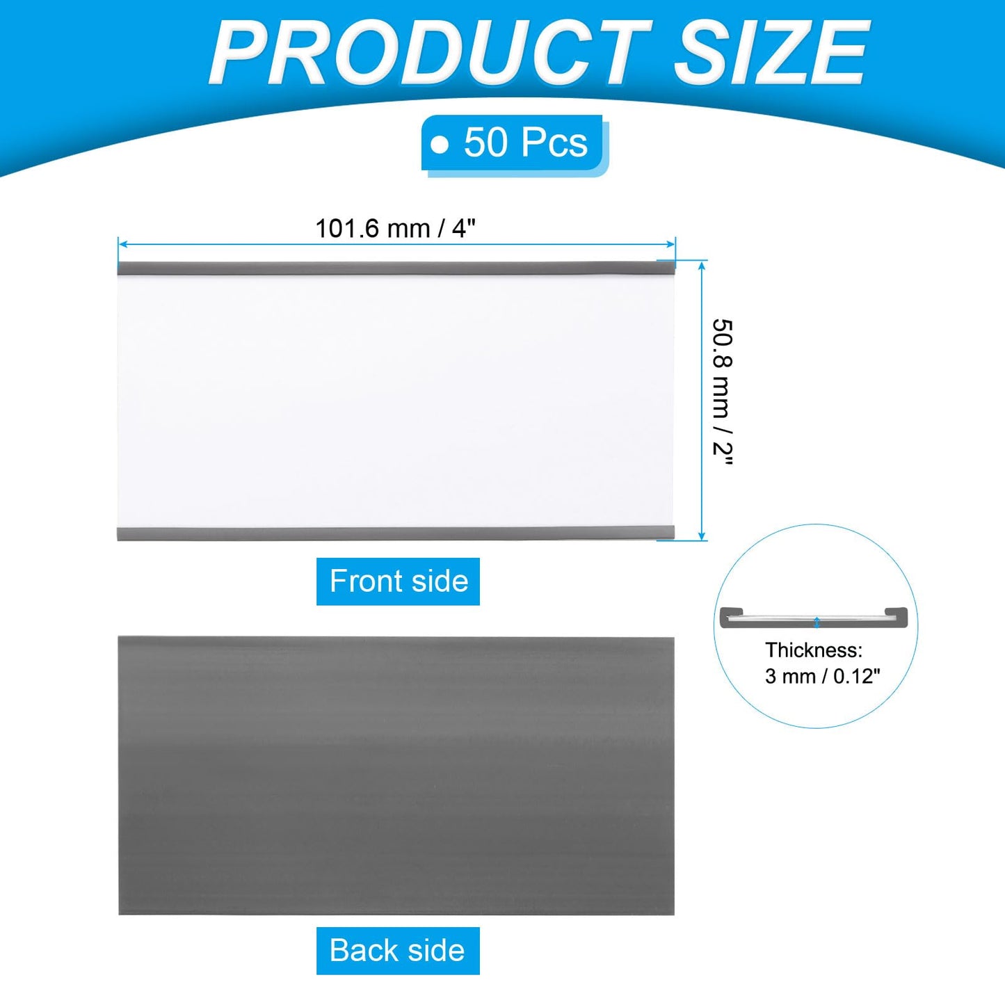 PATIKIL Magnetic Label Holder 4" x 2" with Paper Inserts, 50 Pcs C Channel Magnetic File Cabinet Labels Shelf Data Card Holder Signs for Metal Racks Shelves Whiteboard Tool Box