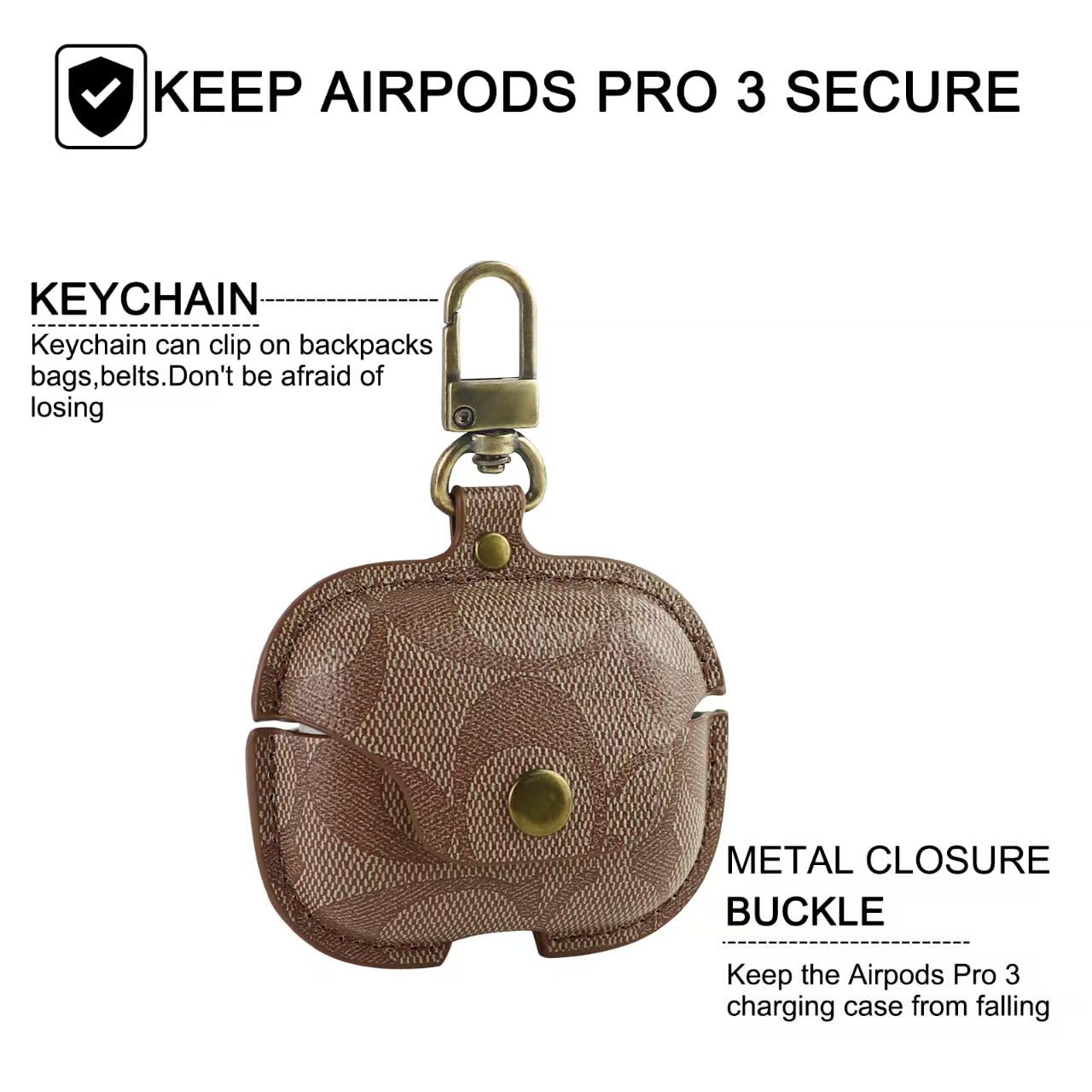 for AirPods Pro 3 Case, Leather Cute Full Body Shockproof Protective Cover for AirPods Pro 3nd Generation Case for Women Men, Drop Protection (C)