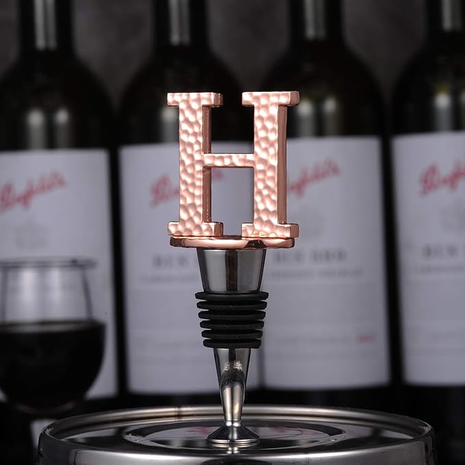 Miicol Wine Stopper, Prosecco Topper, Personalised Champagne Stopper, Rose Gold Wine Bottle Accessories, Wine Lovers Gift, Monogram Gift, Letter H