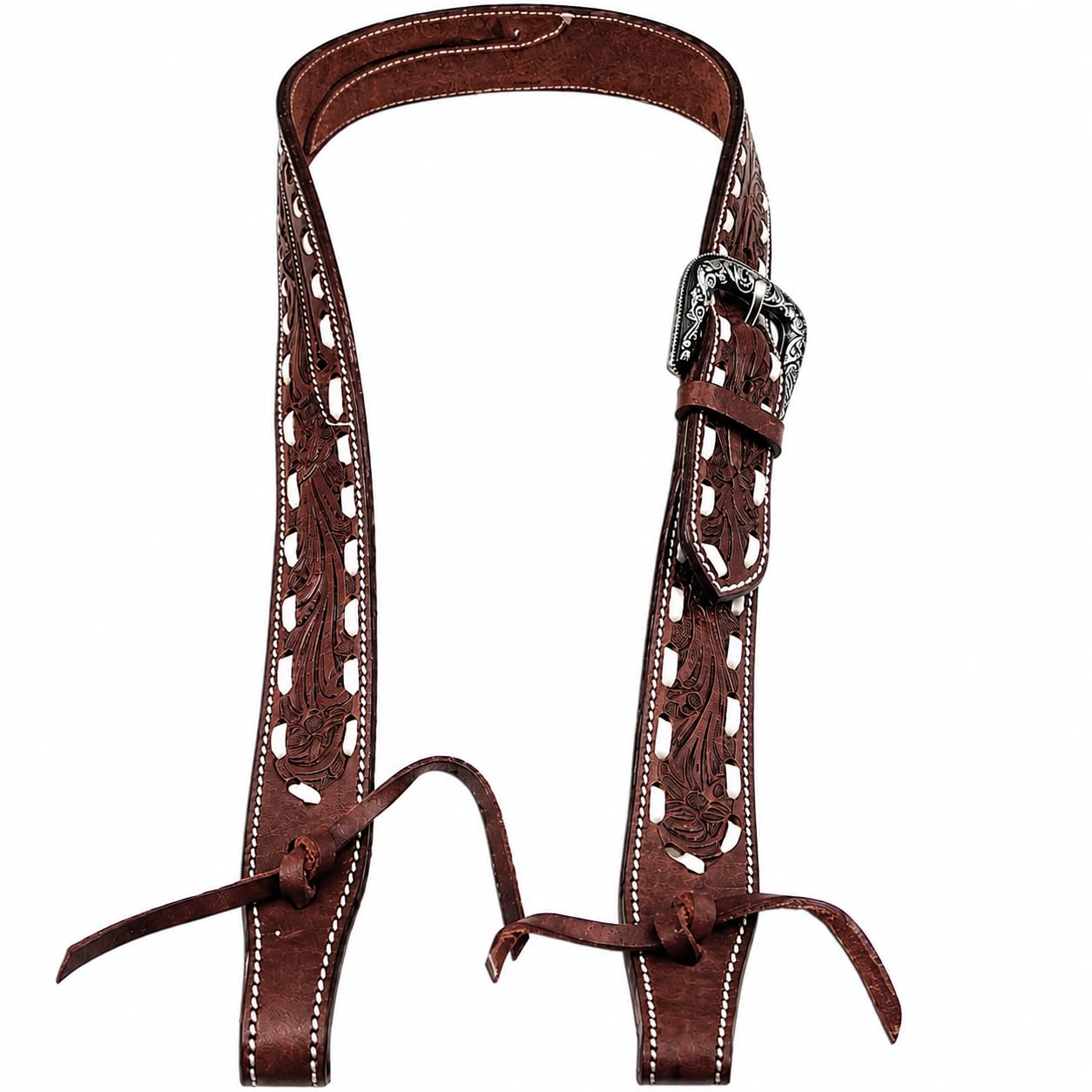 Ranch Hand Leather Split Ear Headstall - Western Horse Bridle with Buckstitch - Full Grain Leather Headstall for Quarter Horses, Rodeo & Ranch Use
