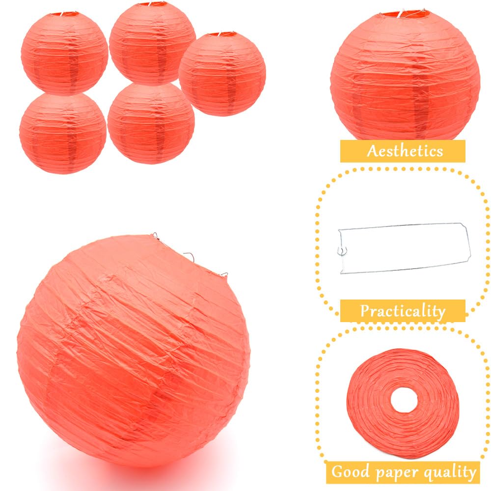 Ruidee 6Pcs Paper Lanterns Decorative Round Hanging Paper Lanterns for Birthday, Wedding, Christmas Xmas, Bridal, Home Decor, Party Decoration（12in/Red ）