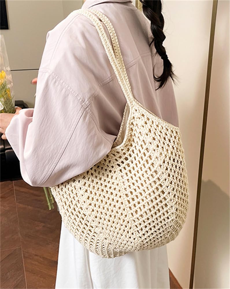 Beach Tote Bag for Women Crochet Purse Large Summer Hobo Woven Shoulder Handbag for Vacation