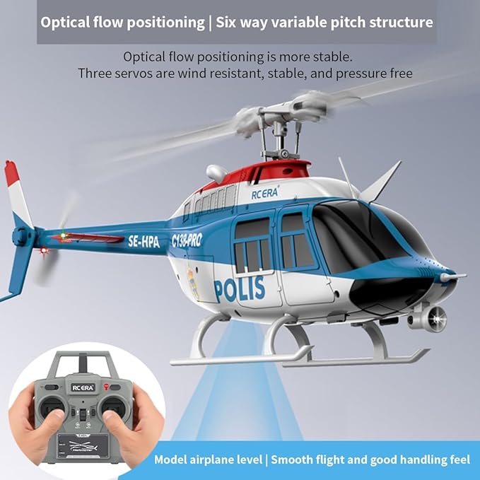 RC ERA 1/33 Scale C138 Pro Bell 206 RC Helicopter 2.4G 6CH 6-Axis Gyro Flybarless Heli with Optical Flow Upside Down 3D Rolling One-Key Takeoff(3 Battery)