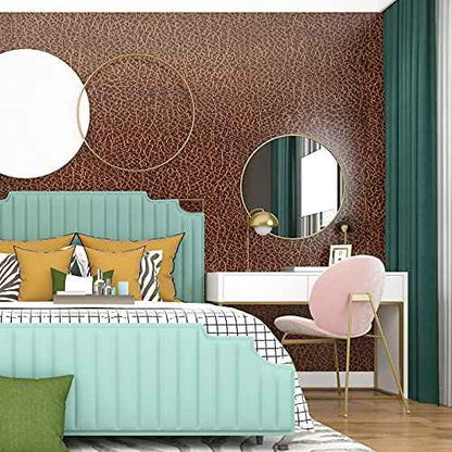 FunStick Brown Wallpaper Peel and Stick Modern Faux Leather Contact Paper Self Adhesive Crocodile Brown Wallpaper Stick and Peel Waterproof Leather Wall Paper for Bedroom Bathroom Shelves 15.8"x78.8"