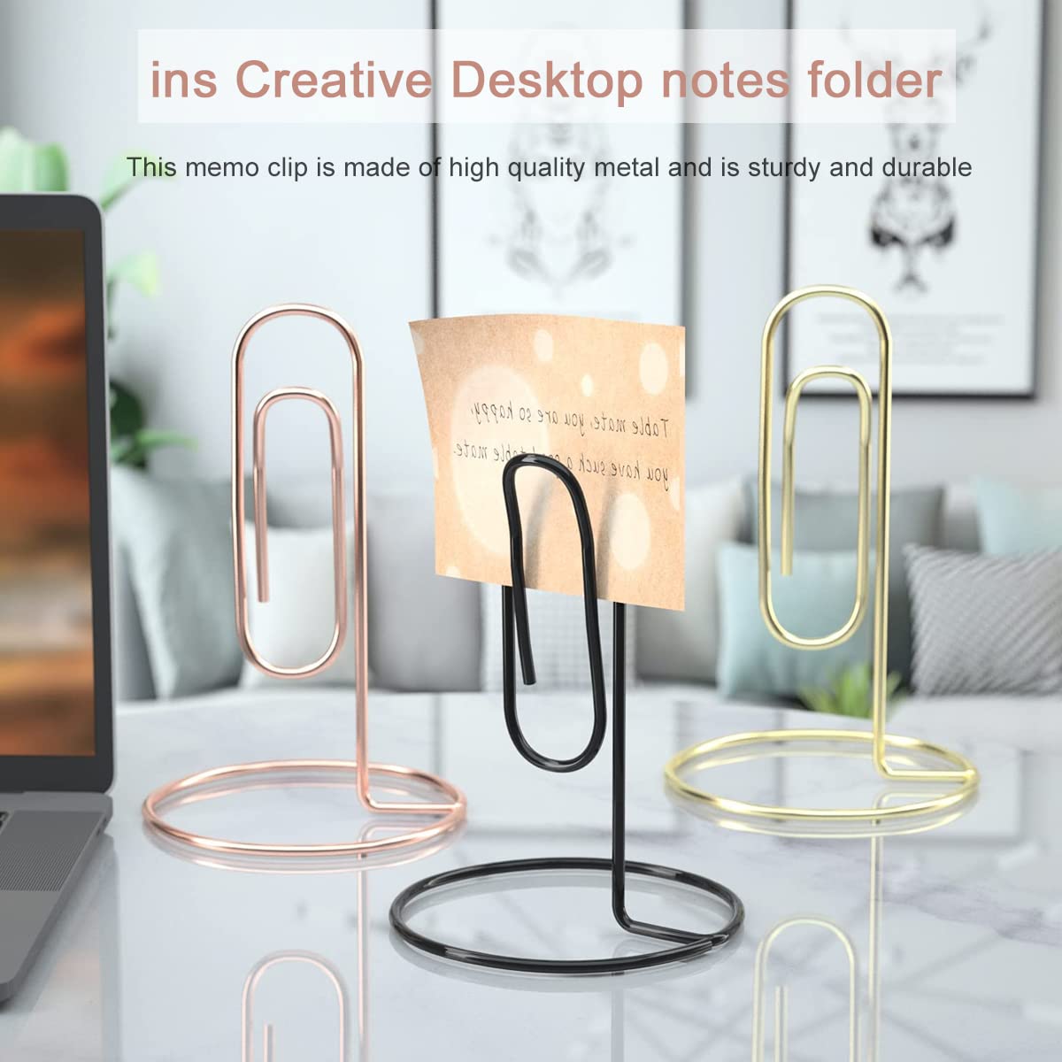 5.2 Inch Desktop Memo Holder, 4 Pack Jumbo Metal Desk Paper Clip Organizer for Office Table, Place Card, Bills, Photos, Table Numbers, Multi-Purpose Document Stand Accessory