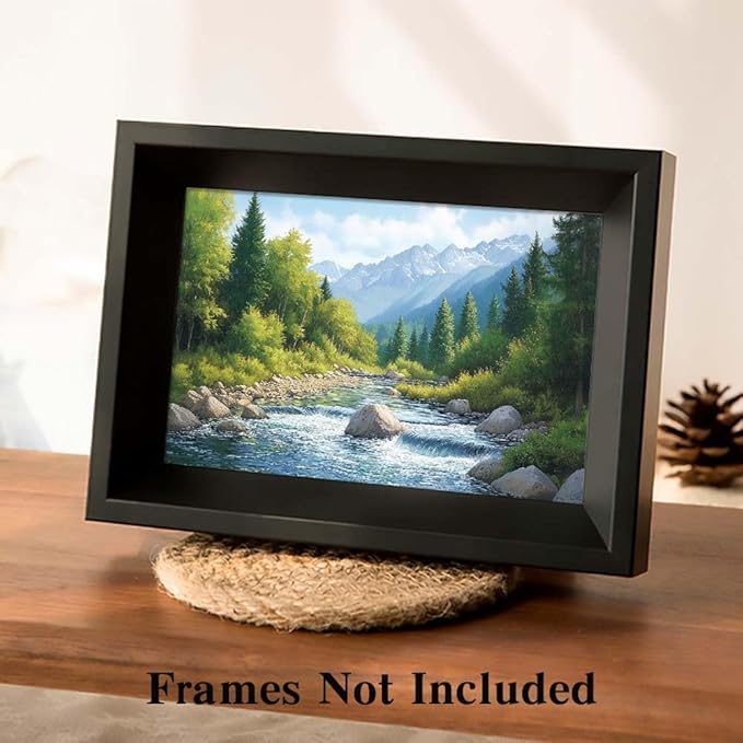 Yesad Serene Nature Wall Art, Landscape Canvas Wall Art Forest Pictures Prints Mountain Painting Scenery Poster Wall Décor for Farmhouse Living Room Bedroom (Unframed,30”x20”,Stream)