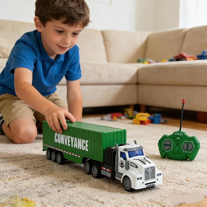 Remote Control Semi Truck with Trailer 14 1:48 Trailer Truck Toy Equipped with 2 Rechargeable Batteries Gifts Ideas for Boys Age 3-8 Year Old