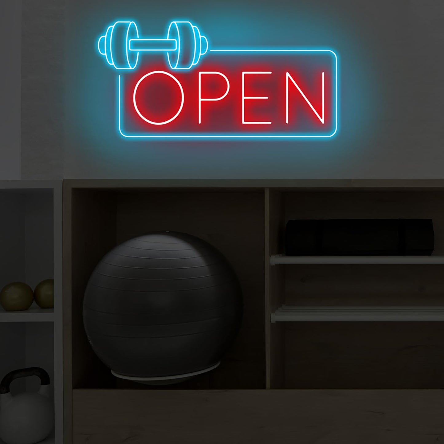 Gym Fitness Open Neon Sign, Dumbbell Open Led Sign, Weightlifting Led Light, Barbell Neon Light, Gym Open Wall Art Decor, House Wall Sign Decor for Business Window Open Signs, Fitness Club Decor