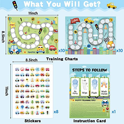 COcnny 29pcs Potty Training Chart with Vehicle Labels Rewards for Toddler Girls Boys, Transportation Theme Potty Training Stickers Chart, Toilet Training Step Behavior Planner for Kids 1-3