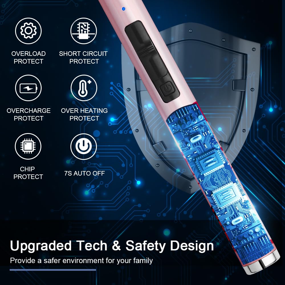 SUPRUS Candle Arc USB Type C Lighter Electric Lighter with Upgraded LED Battery Display Safety Switch Rechargeable Flameless Plasma Windproof Portable for Mother‘s Day (Pink)
