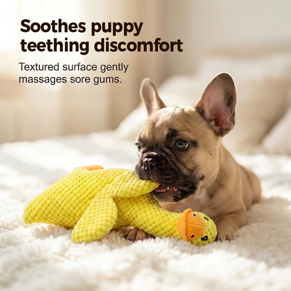 Mellow Calming Duck Dog Toy, 2026 New Durable Plush Chew Toy with Quack Sound for Dogs Teeth,Stuffed Interactive Toys for Indoor Puppies and Senior Pups (B-Yellow, Medium)