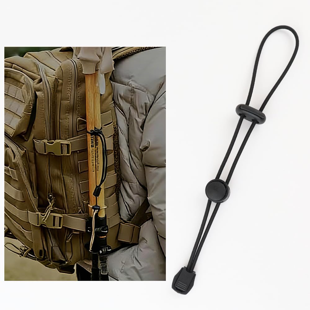 10pcs Backpack Hiking Poles Holder, Adjustable Elastic Rope Lanyard, Walking Stick Fixing Buckle, Outdoor Quiver Straps (Black)