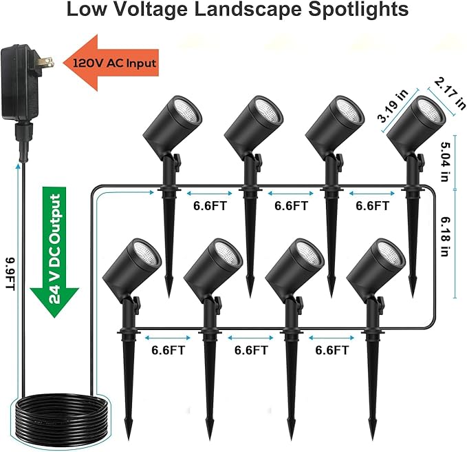 ZYAN Outdoor Waterproof IP65 Landscape Spotlights, Powered Supply Yard Garden Spot Lights for Outside Plant Tree, Landscape Lighting for Path, Patio, Walkway-8 Pack