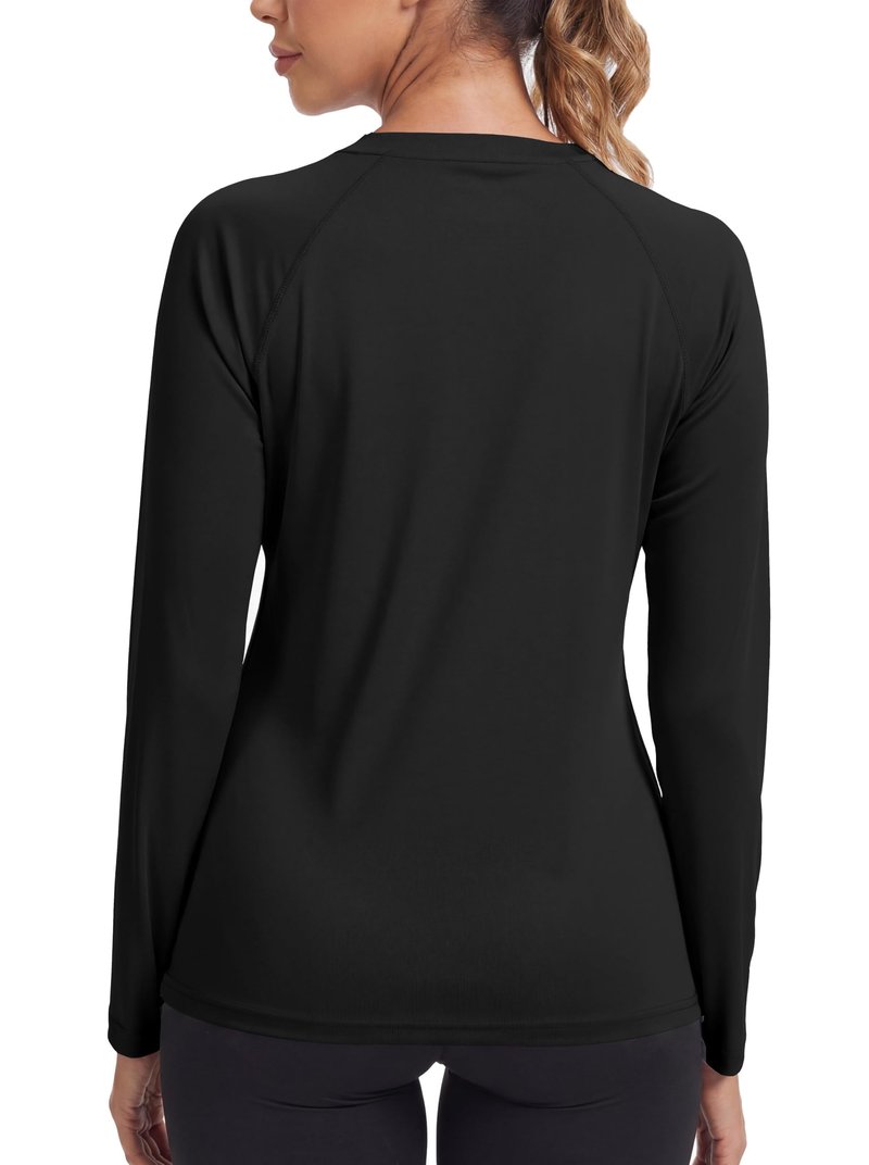KINSWT Rash Guard for Women UPF 50+ Swim Shirt Long Sleeve Sun Protection UV Shirts Breathable Quick Dry Workout Tops,Black S
