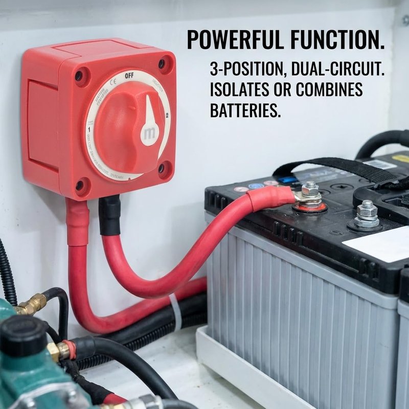 Battery Switch Boat Battery Disconnect Switch 300A 3 Position, High Sensitivity Dual Circuit Power Disconnect Cut Off Isolator for Marine Boat Car Truck Trailer RV, M Series Battery ON Off Kit