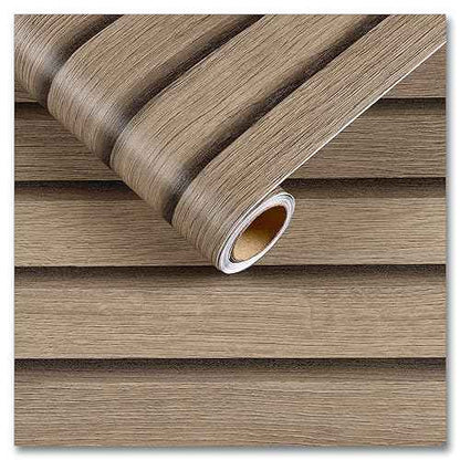 CRE8TIVE Brown Wood Slat Wallpaper Peel and Stick 12"x80" Natural Wood Grain Contact Paper Waterproof Self Adhesive Wooded Stripe Wood Panel Look Wallpaper Vinyl Wrap for Kitchen Countertops Cabinets