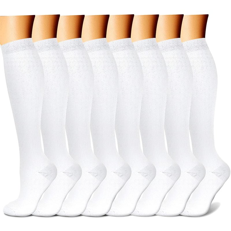 CHARMKING Compression Socks for Women & Men (8 Pairs) 15-20 mmHg Graduated Copper Support Calf Socks are Best for Pregnant, Nurses - Boost Performance, Circulation, Knee High Wide Calf(L/XL, White)
