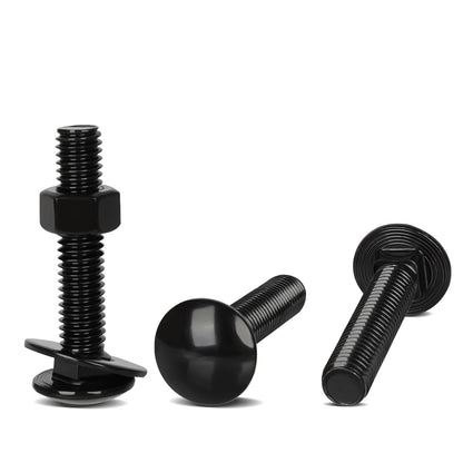 OUSCHR 1/4-20 x 1-1/2" Carriage Bolt Kit, Stainless Steel 304 Carriage Bolts Screws with Hex Nuts & Flat Washers, Round Head Square Neck, Full Thread, Black Finish, 12 Sets