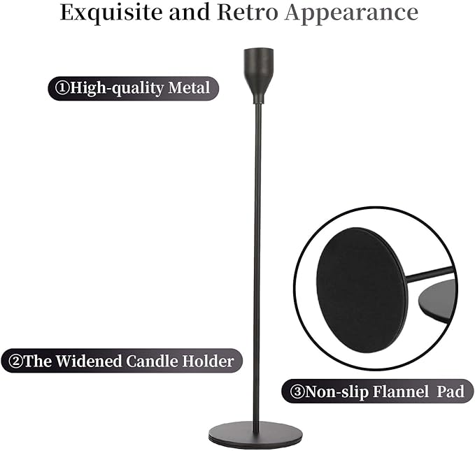 Matte Black Candlestick Holder for Taper Candles, Decorative Candle Holders Bulk Candle Stick Holders, Fits 3/4 inch Candles, Metal Taper Candle Holders for Pillar Candle, Home Decor (Set of 12)