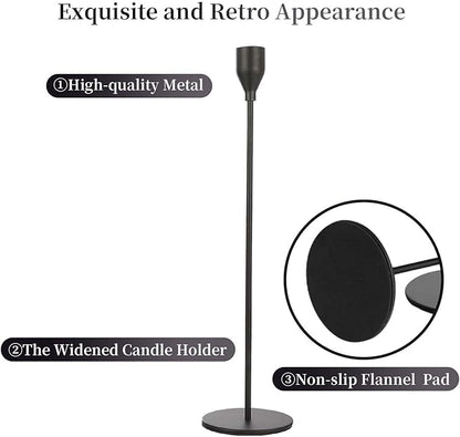 Matte Black Candlestick Holder for Taper Candles, Decorative Candle Holders Bulk Candle Stick Holders, Fits 3/4 inch Candles, Metal Taper Candle Holders for Pillar Candle, Home Decor (Set of 12)