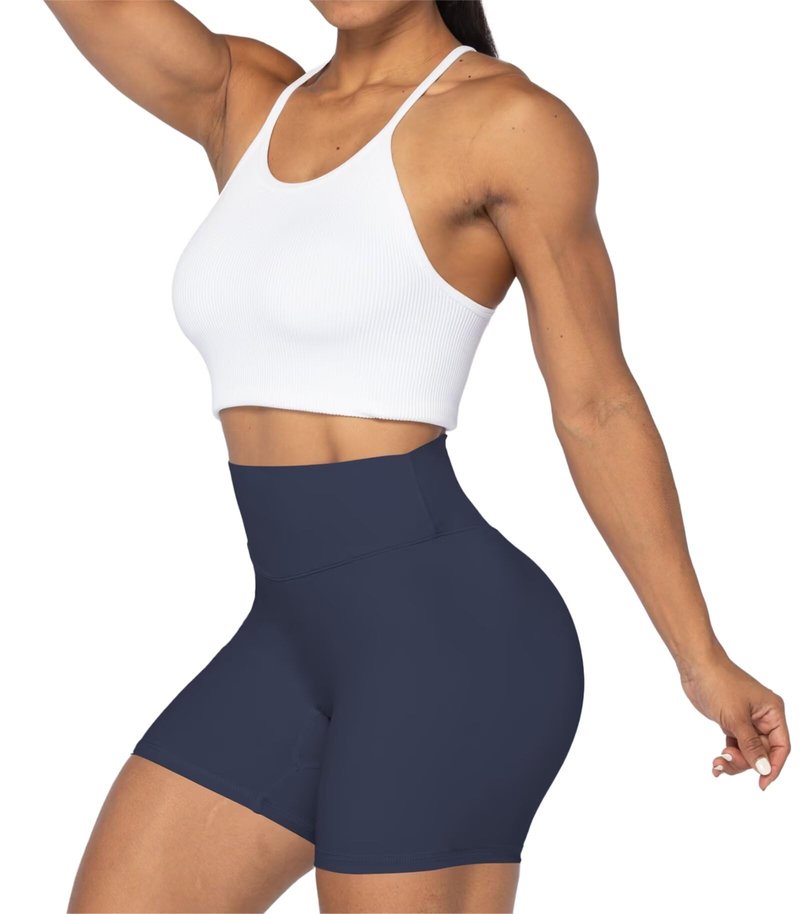 Sunzel No Front Seam High Waist Biker Shorts for Women, Squat Proof Yoga Workout Gym Bike Shorts 8-Inch Inseam Ash Blue X-Large