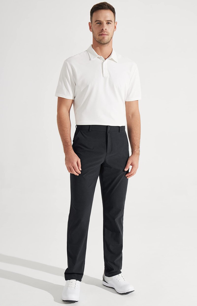 Libin Mens Golf Pants Classic Fit Stretch Work Dress Pants 32" Quick Dry Lightweight Business Casual Trousers Comfort Water Resistant, Black, 44W x 32L