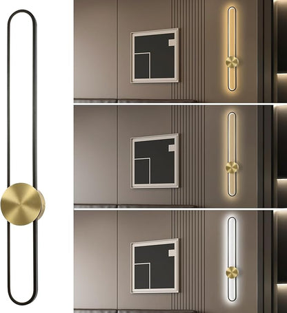 Modern Wall Sconce Dimmable 3000K/4000K/6000K LED Wall Light Fixture, Hardwired Wall Lamp for Living Room, Dining Room, Bedroom, Hallway, Lobby, Entryway (Brushed Black, 43.3inch/H110cm)