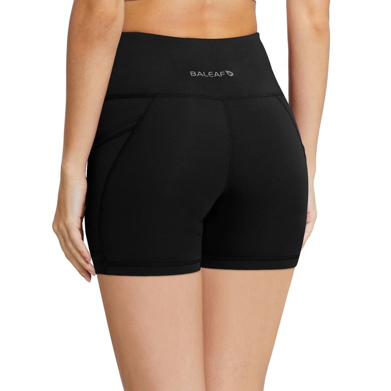 baleaf Biker Shorts for Women 5" Workout Yoga Gym Spandex Running Volleyball Compression Tummy Control Short with Pockets Black S