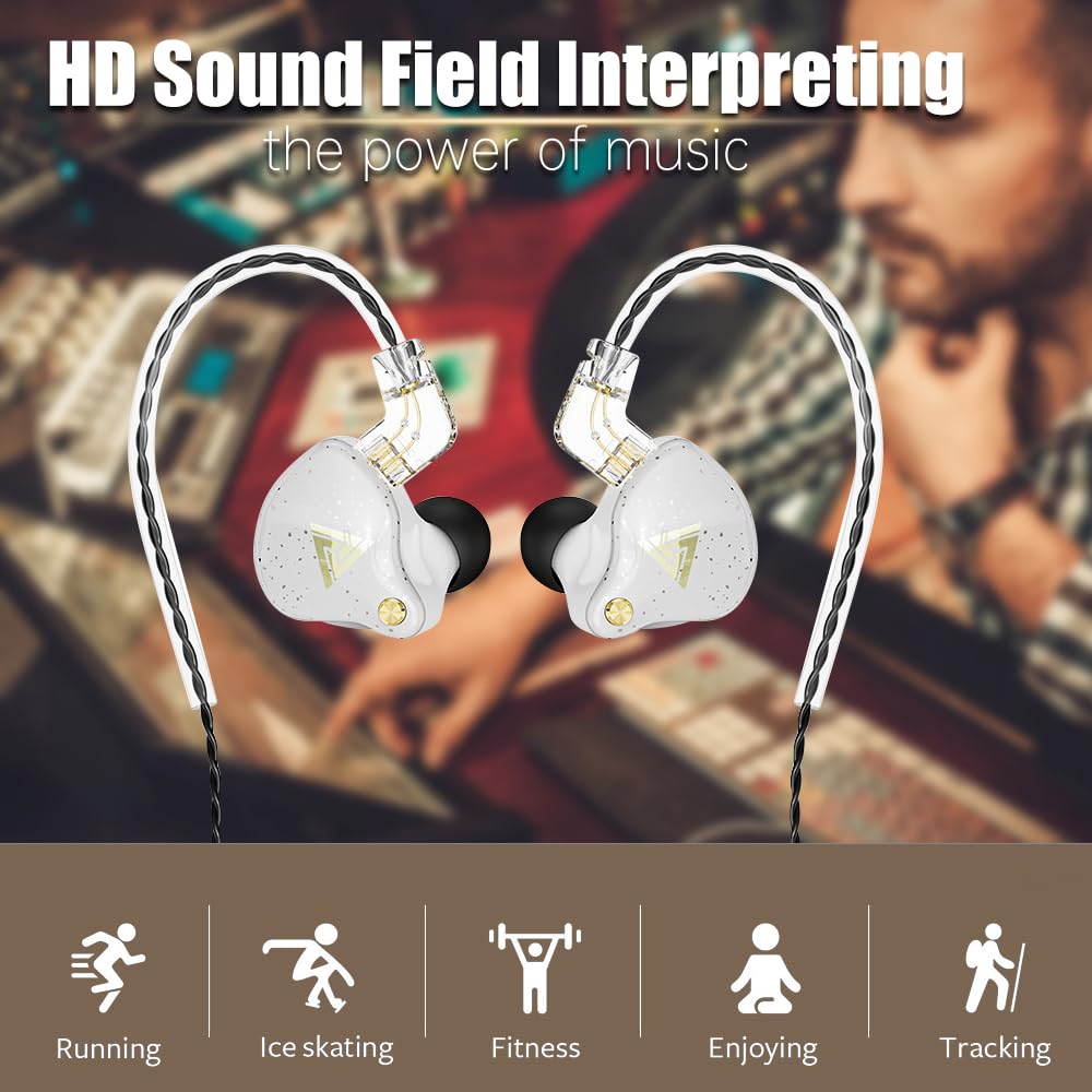 Yeabomy Wired Gaming Earbuds 2 Pack, AK6 PRO in Ear Monitors, Deep Bass Sound Wired Earbuds, HiFi in Ear Headphones with New 1DD 10mm Dynamic Driver, IEM for Music Gaming Video Calling (Black+White)