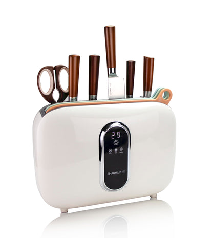 Charmline Smart Cutting Board and Knife Set with Holder, Double Cleaning and Drying Function, Space Saving Smart Home Gadgets, Keeping Kitchen Clean and Tidy, Brown