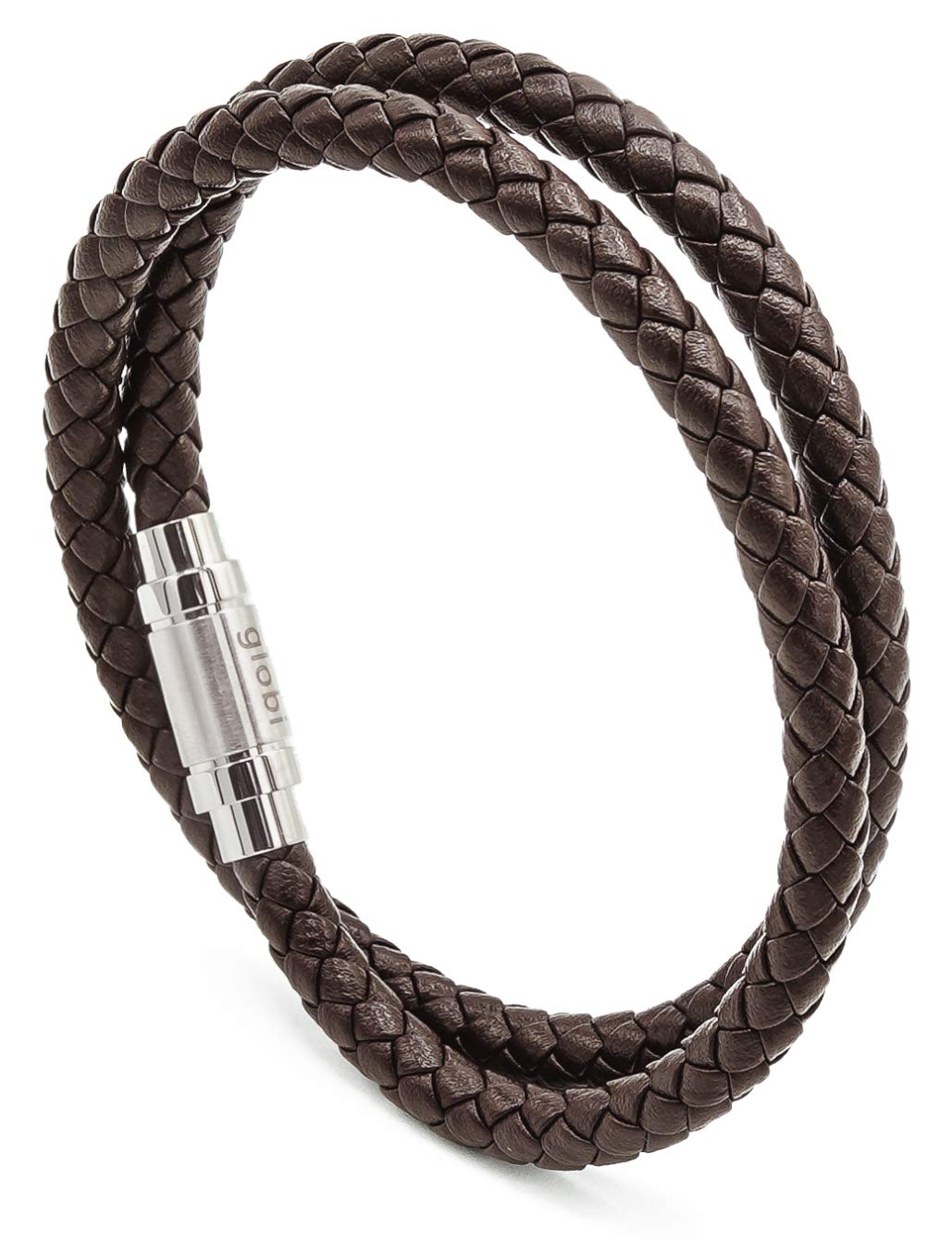 Globi Leather Bracelet For Men | Genuine Wrap Braided Leather Cuff Bangle Bracelet with Magnetic Stainless Steel Clasp For Men/Women (Brown 7”)