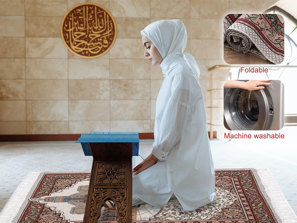 Anlising Prayer Rug, Islamic Muslim Prayer Mat with Elegant Design Bag, Great Gift for Family, Lovers and Friends during Ramadan