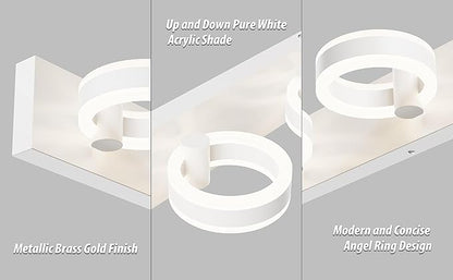 LED Bathroom Light Fixtures, 24inch White Vanity Lights, Modern 3 Light Acrylic Wall Sconces, 350° Rotatable Wall Lighting Fixture Over Mirror