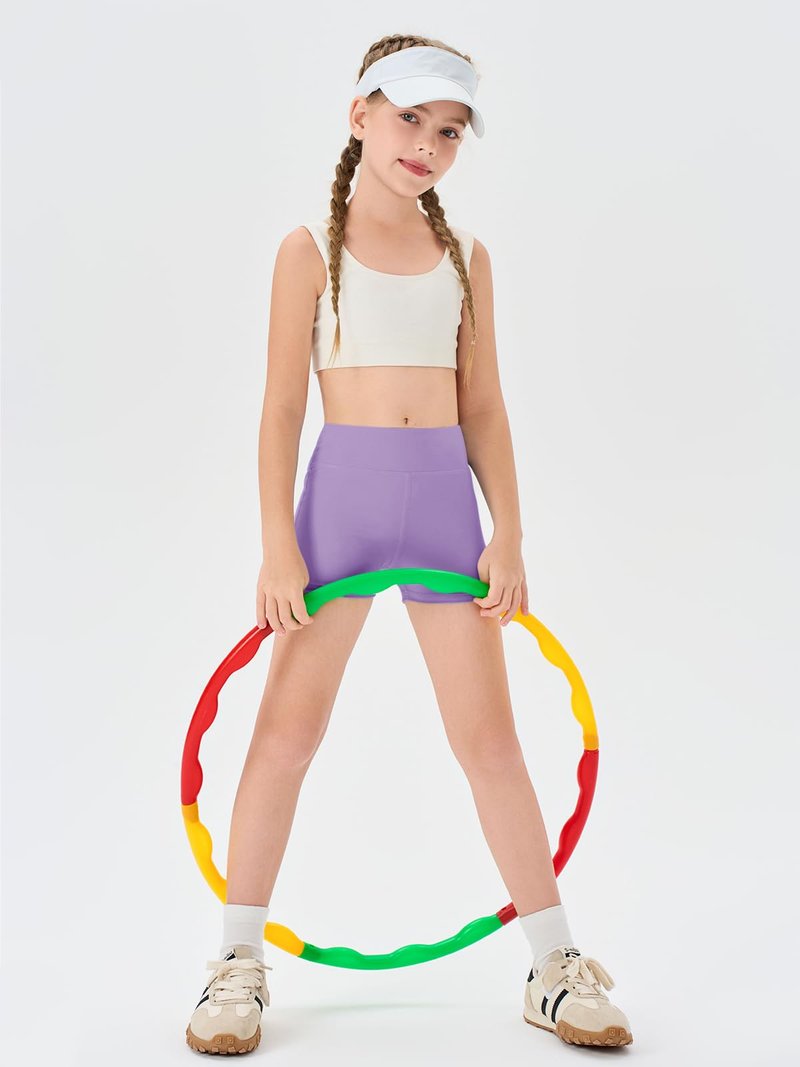 Haloumoning Girls Athletic Shorts Kids High Waisted Yoga Dance Biker Shorts Comfy Gymnastics Shorts 5-14Y Light Purple
