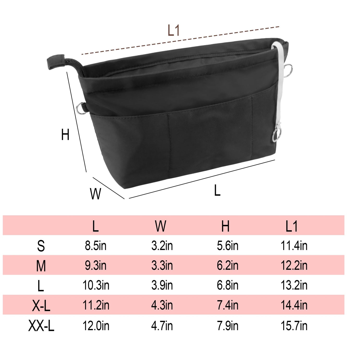 Vercord Premium Nylon Purse Organizer Tote Handbag Insert Organizers Bag in Bag Zipper 13 Pockets Black Small