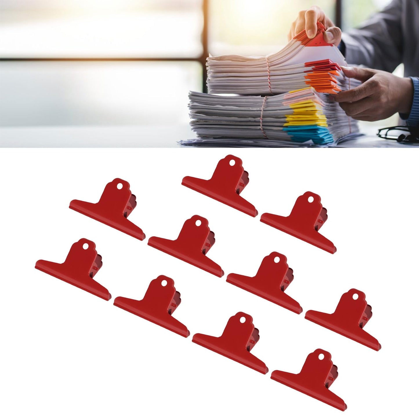 10 Pcs Large Bulldog Clips, 3.9 Inch Large Paper Clips Metal Binder Clips, Strong Paper Clamps for Home Office School Kitchen Supplies, Multi-Purpose File Holder & Food Bag Sealing Clip, Red