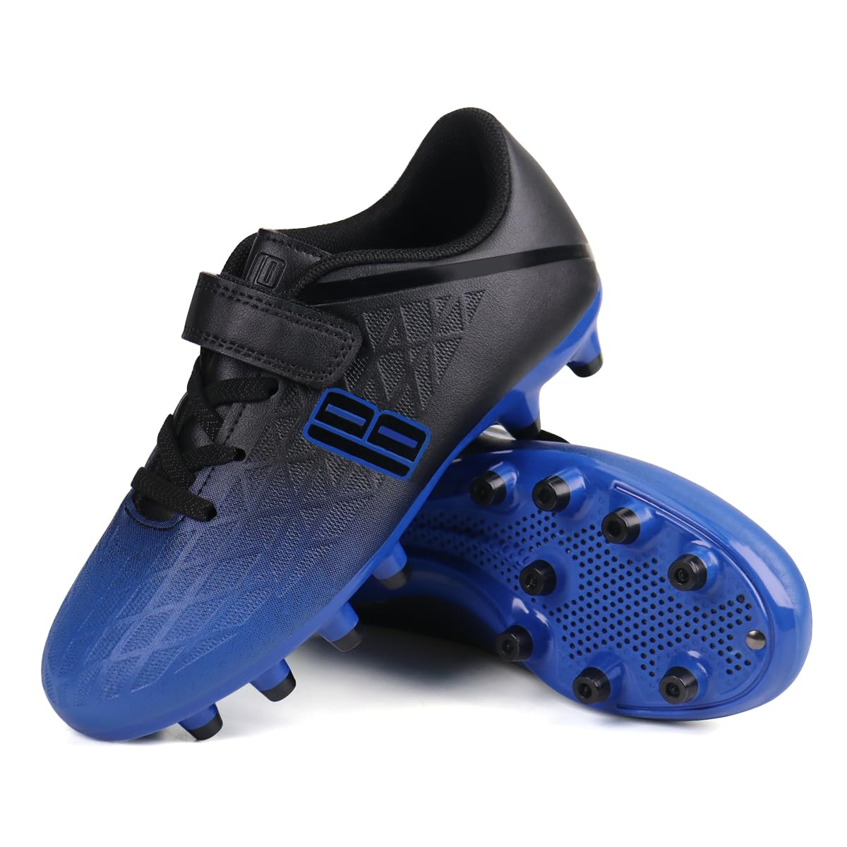 brooman Kids Firm Ground Soccer Cleats Boys Girls Athletic Outdoor Football Shoes (13,Blue Black)