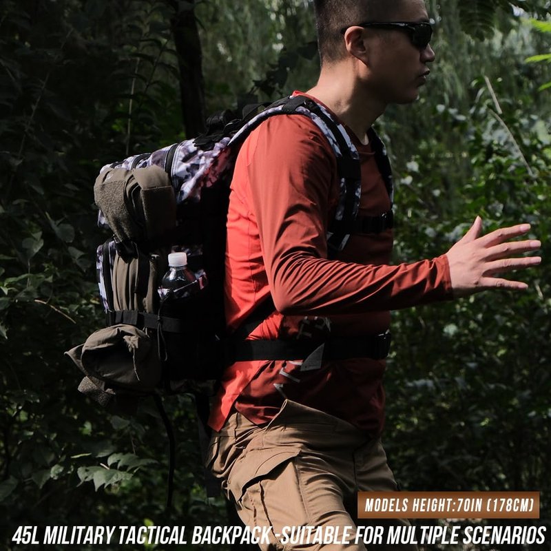 R.SASR 45L Tactical Backpack for Men Women, Military Assault Pack with MOLLE, Large 3 Day Bug Out Bag for Hiking Camping (Black and White)
