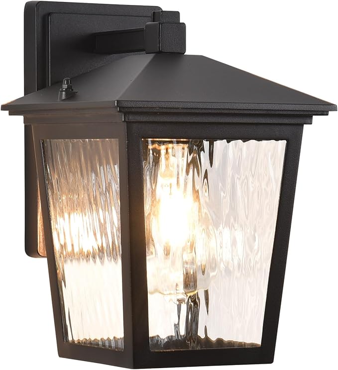 Outdoor Wall Light, Exterior Waterproof Wall Sconce in Black, Anti-Rust Outdoor Light Fixture with Water Glass, Modern Outdoor Wall Lantern for House Balcony Entryway Garage