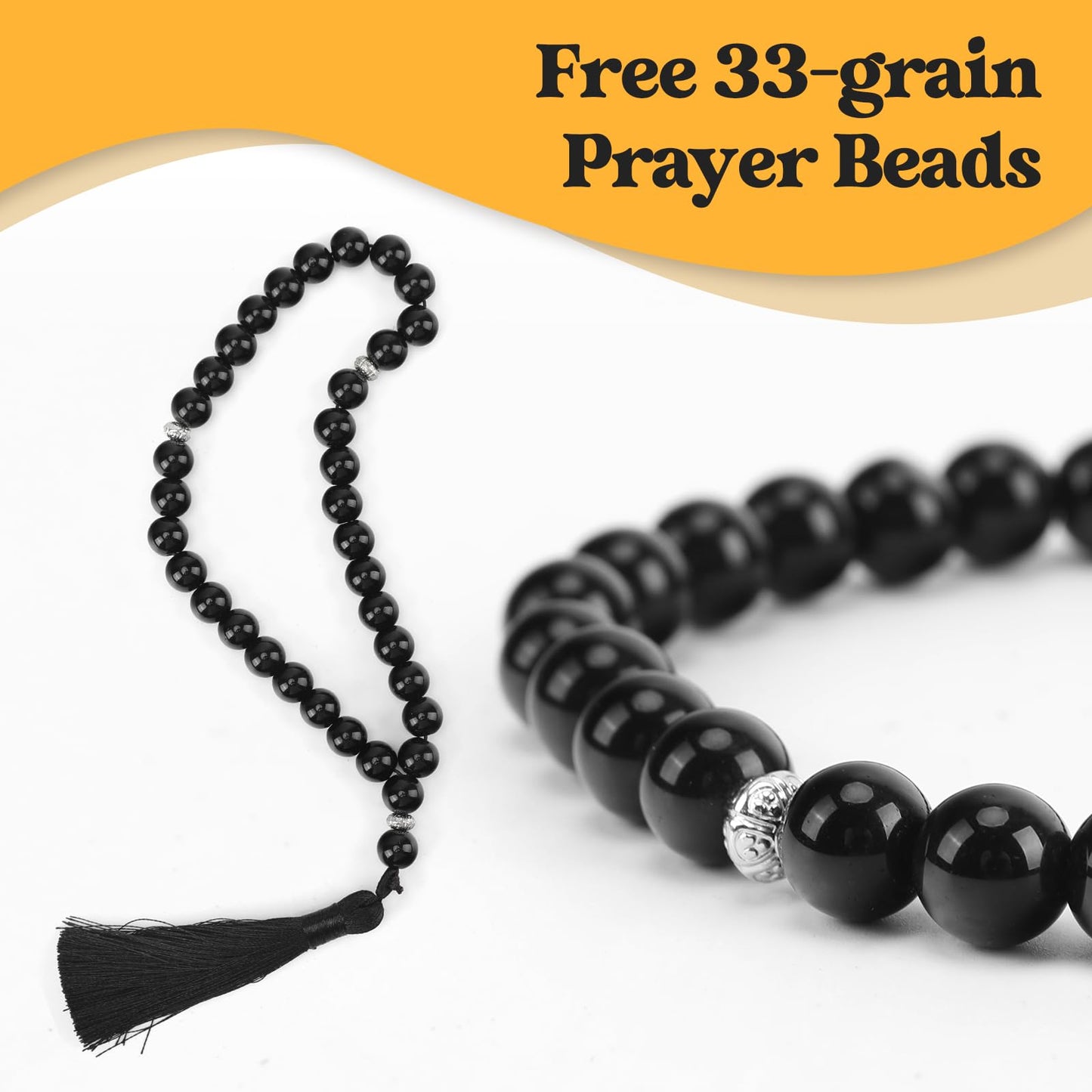 Oeofuzep Muslim Prayer Rug with Tasbih Prayer Beads & Kufi Hat, Padded Very Thick Prayer Rug Sajadah for Men and Women (Gray1)