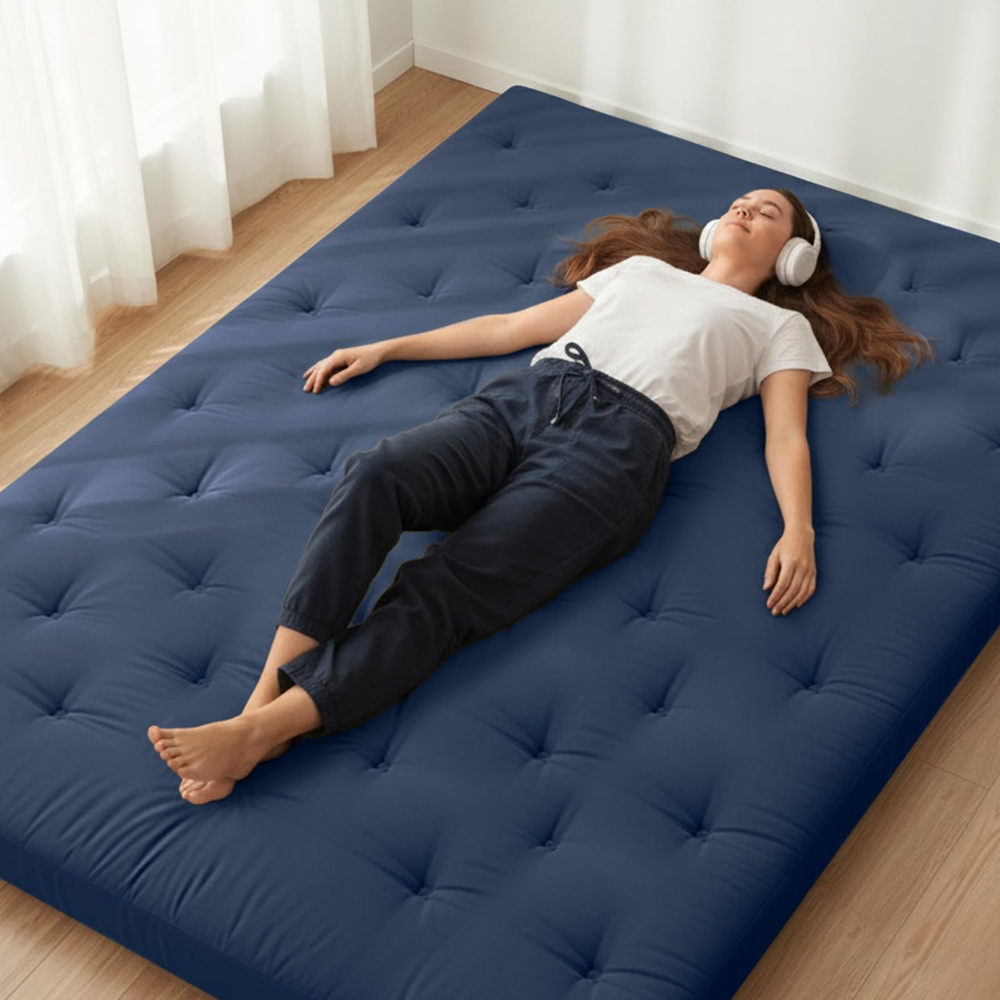 ZonLi Japanese Floor Futon Mattress Twin Size 75"x 39", 100% Cotton Cover 2.5'' Thicken Tatami Mattress, Foldable Sleeping Pad, Portable Dormitory Tatami Mat, Roll Up Floor Lounger Bed for Adult