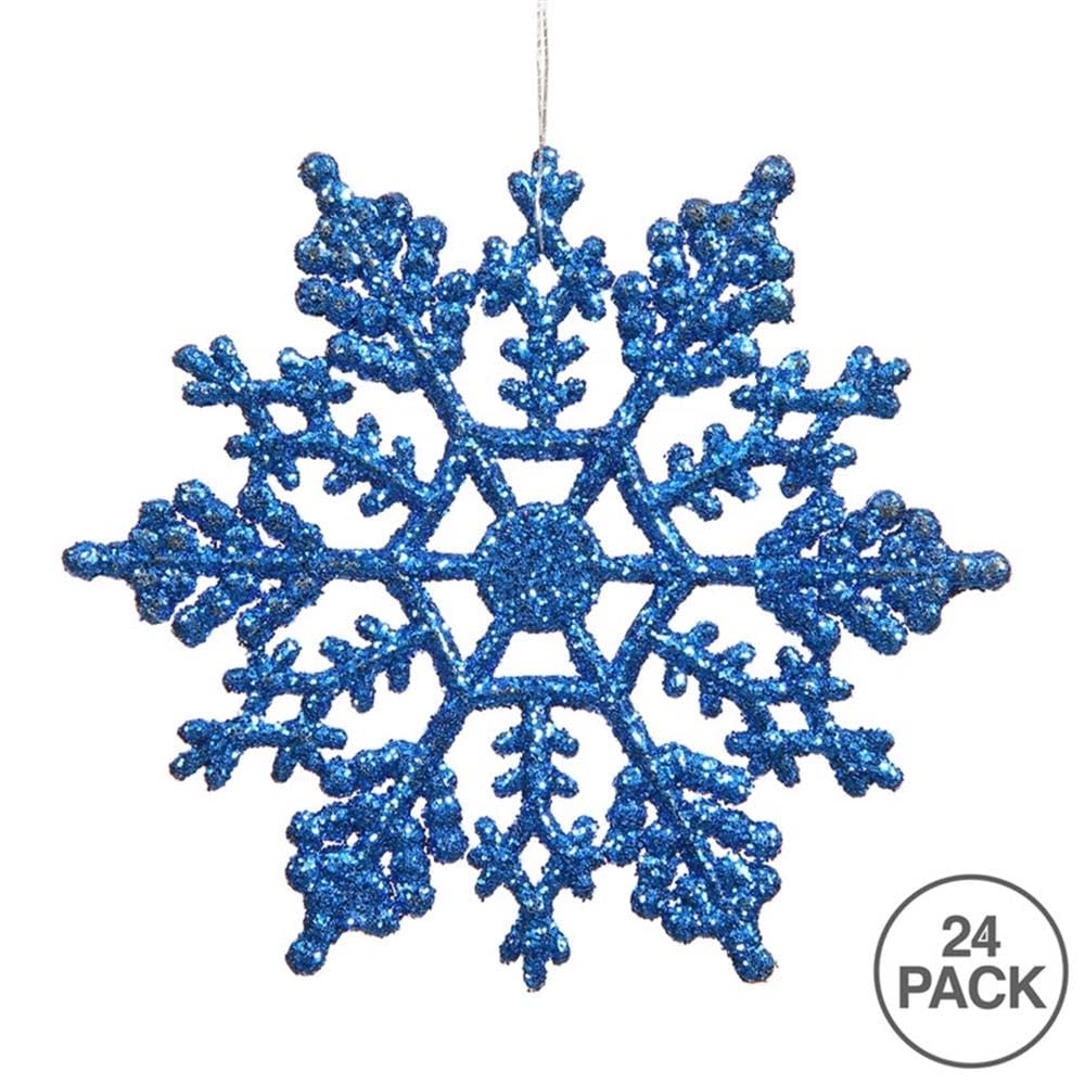 Vickerman Plastic Glitter Snowflake, 4-Inch, Blue, 24 Per Box