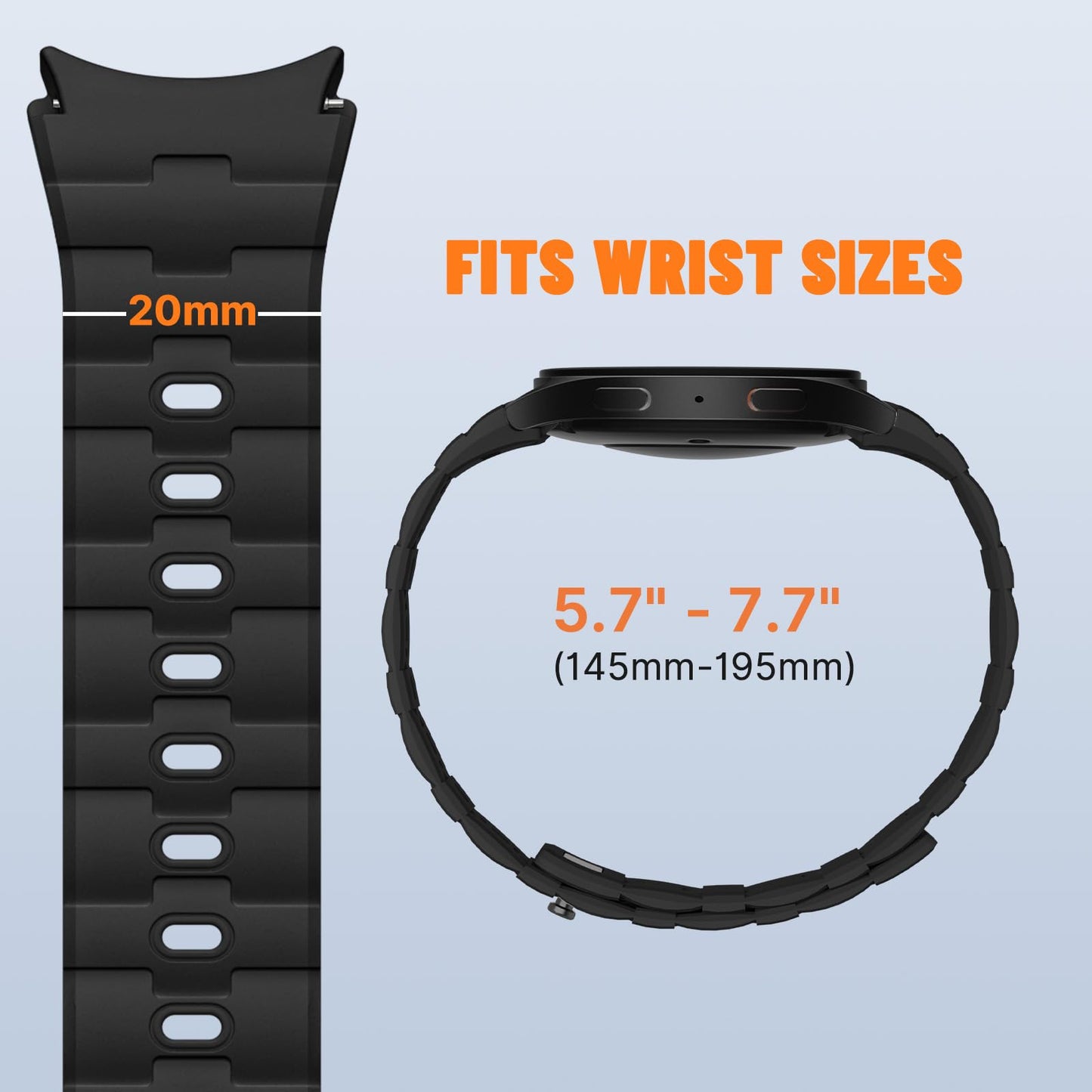 Bandletic Magnetic Silicone Band Compatible with Samsung Galaxy Watch 7 6 5 4 FE 40mm 44mm/for Galaxy Watch 6 4 Classic 43mm 47mm 42mm 46mm/Watch 5 Pro 45mm, 20mm No Gap Strap for Men Women, Black